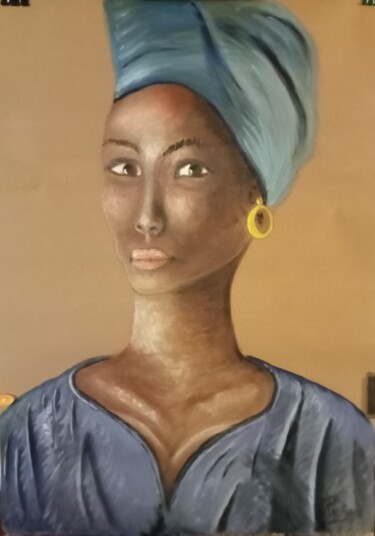 Schilderij getiteld "Portrait Femme Noire" door Dominique Richard, Origineel Kunstwerk, Olie