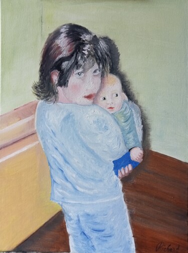 Malerei mit dem Titel "C'est mon bébé !" von Dominique Richard, Original-Kunstwerk, Öl
