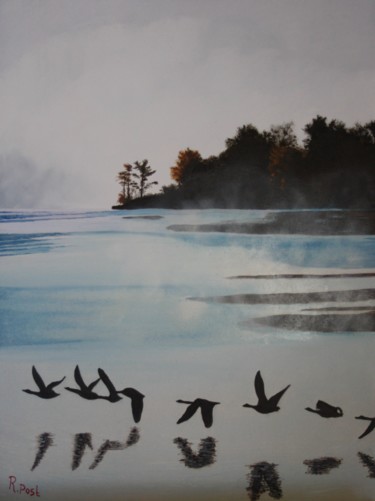 Картина под названием "Fly over water" - Richard Post, Подлинное произведение искусства, Масло