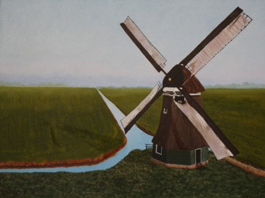 Painting titled "Hollandse molen" by Richard Post, Original Artwork, Oil