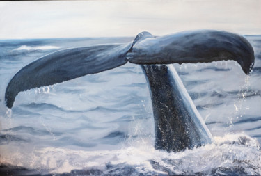 Painting titled "Whale Tail" by Richard Seekins, Original Artwork, Oil Mounted on Wood Stretcher frame