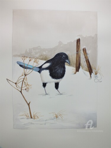 Peinture intitulée ""Dans la neige "" par Solveig Gnéma-Richard, Œuvre d'art originale, Aquarelle