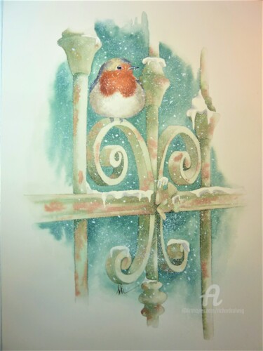 Painting titled "" Coeur d'hiver "" by Solveig Gnéma-Richard, Original Artwork, Watercolor