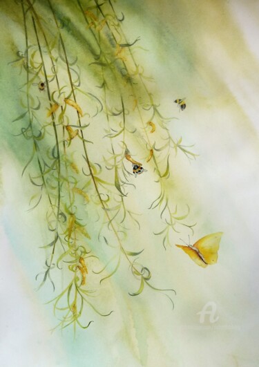 Peinture intitulée "" Vent dans les sau…" par Solveig Gnéma-Richard, Œuvre d'art originale, Aquarelle