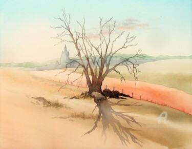 Peinture intitulée "" Et au loin , Péri…" par Solveig Gnéma-Richard, Œuvre d'art originale, Aquarelle