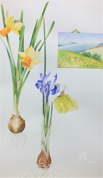 Peinture intitulée ""Bulbes d'avril "" par Solveig Gnéma-Richard, Œuvre d'art originale, Aquarelle