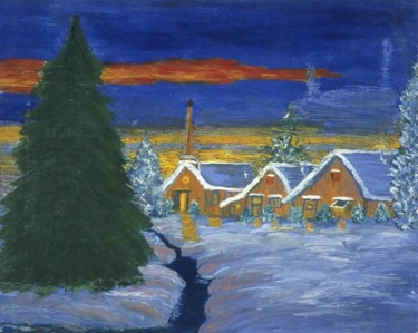 Painting titled "NUIT DE NOËL" by Therese Richard, Original Artwork