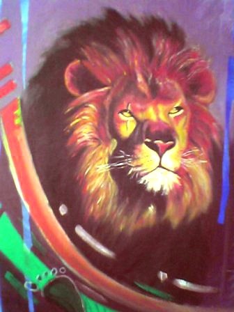 Painting titled "the lion" by Richard-Elekwa, Original Artwork, Oil