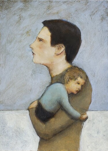 Painting titled "Father and Son" by Rick Shorten, Original Artwork, Oil Mounted on Other rigid panel