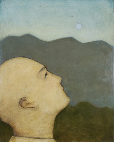 Pittura intitolato "The Moon In His Tho…" da Rick Shorten, Opera d'arte originale, Olio