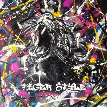 Painting titled "TigerStyle" by Ricky 400ml, Original Artwork, Acrylic Mounted on Wood Stretcher frame