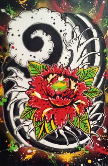 Painting titled "RedFlower" by Ricky 400ml, Original Artwork, Acrylic