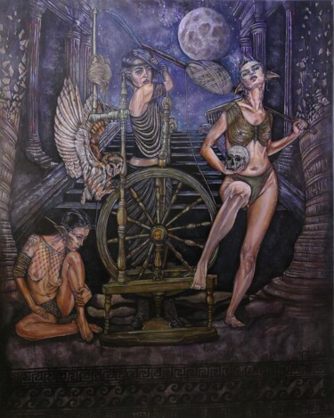 Painting titled "Les Moires" by Ricou', Original Artwork, Gouache Mounted on Wood Stretcher frame