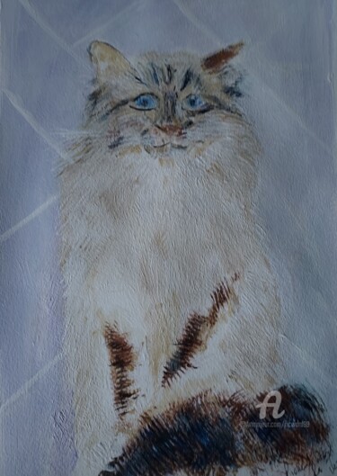 Painting titled "Birman Cat" by Richard Ward, Original Artwork, Acrylic