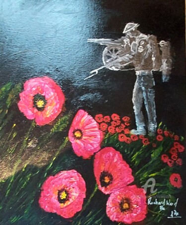 Peinture intitulée "Let the red poppies…" par Richard Ward, Œuvre d'art originale, Acrylique