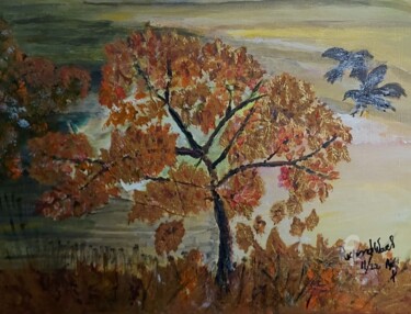 Painting titled "Autumn's Golden Gown" by Richard Ward, Original Artwork, Acrylic