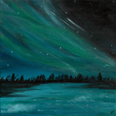Painting titled "The northern lights" by Riddhi Padmanabhuni, Original Artwork, Acrylic Mounted on Wood Stretcher frame