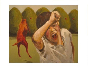 Painting titled "le chien rouge" by Jean Laurent Rieth, Original Artwork