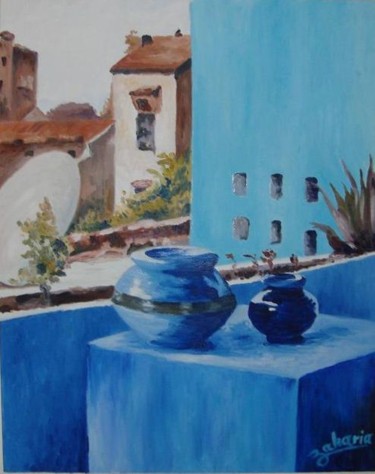Painting titled "The terrace" by Zakaria Rifki, Original Artwork, Acrylic