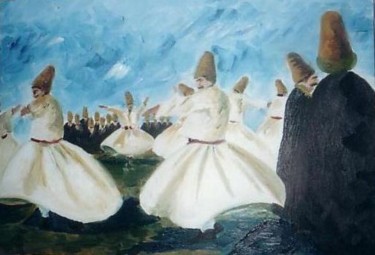 Peinture intitulée "Derviches group." par Zakaria Rifki, Œuvre d'art originale, Huile