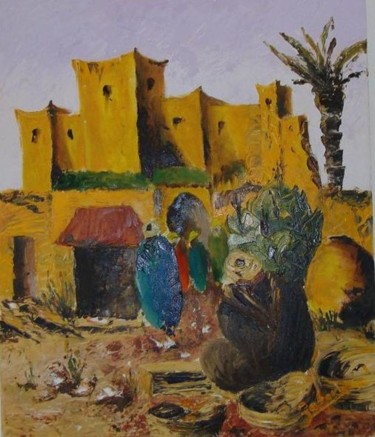Malerei mit dem Titel "Kasabahs" von Zakaria Rifki, Original-Kunstwerk, Öl