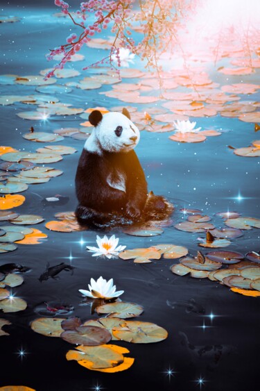 Arte digitale intitolato "Bébé panda flottant…" da Rigaud Mickaël (Gen Z), Opera d'arte originale, Fotografia manipolata