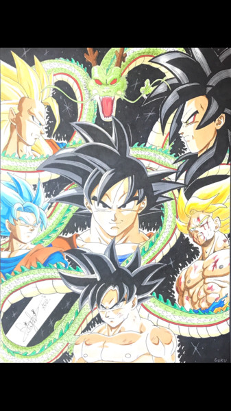 Drawing titled "Goku, the Legend" by Righi-Draw, Original Artwork, Marker