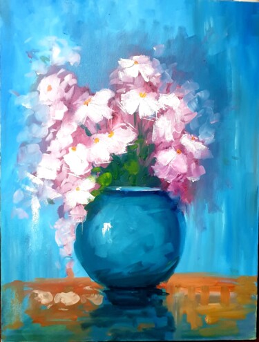 Painting titled "bouquet of flowers" by Rihab Bader, Original Artwork, Oil