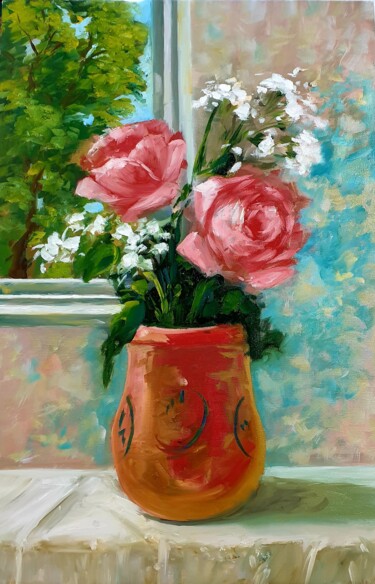 Pintura intitulada "bouquet of flowers 2" por Rihab Bader, Obras de arte originais, Óleo
