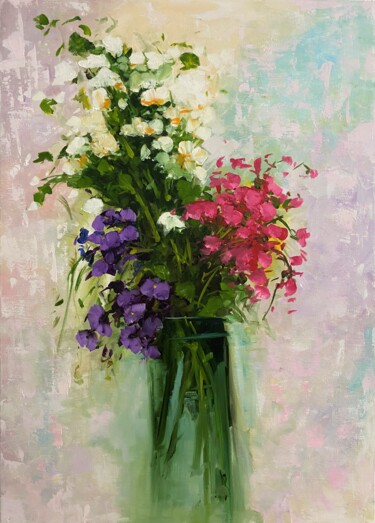 Painting titled "Flowers" by Rihab Bader, Original Artwork, Oil