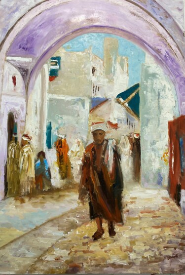 Painting titled "Souk El Blat" by Rihab Bader, Original Artwork, Oil