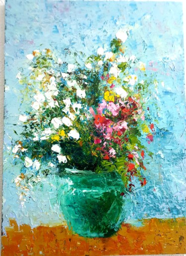 Painting titled "Festival of Flowers" by Rihab Bader, Original Artwork, Oil