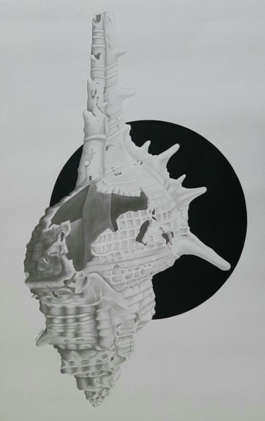 Desenho intitulada "Écoute la mer" por Ahmed Ktata, Obras de arte originais, Lápis Montado em Painel de madeira