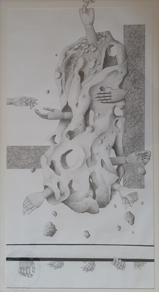 Drawing titled "Drame à Ighran" by Ahmed Ktata, Original Artwork, Pencil Mounted on Cardboard