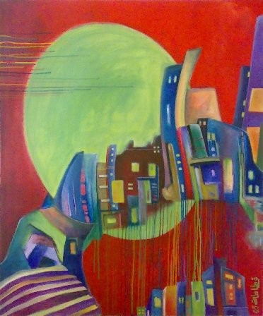 Painting titled "architecture" by Ahmed Ktata, Original Artwork, Acrylic
