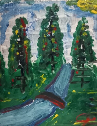 Картина под названием "Painting "Mountaine"" - Rikortgallery, Подлинное произведение искусства, Акрил Установлен на Другая ж…