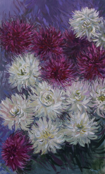Painting titled "Chrysanthemums (201…" by Rima Azatyan, Original Artwork, Oil