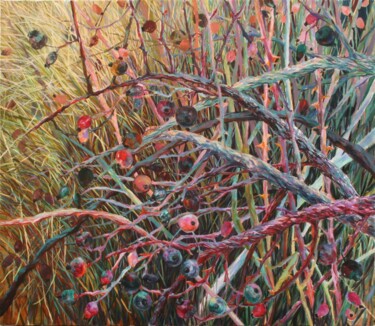 Schilderij getiteld "Rose hip (winter)" door Rima Azatyan, Origineel Kunstwerk, Olie