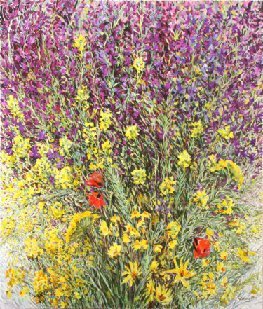 Painting titled "Field flowers (yell…" by Rima Azatyan, Original Artwork, Oil