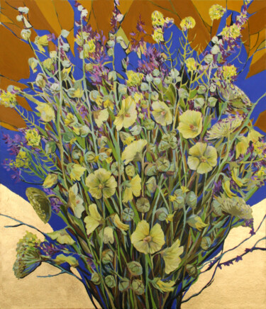 Malerei mit dem Titel "Yellow mallow flowe…" von Rima Azatyan, Original-Kunstwerk, Öl