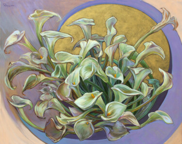 Peinture intitulée "Calla Lilies(gold)" par Rima Azatyan, Œuvre d'art originale, Huile