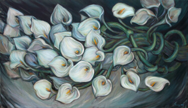 Painting titled "Calla Lilies (black…" by Rima Azatyan, Original Artwork, Oil