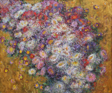 Painting titled "Chrysanthemums (gol…" by Rima Azatyan, Original Artwork, Oil