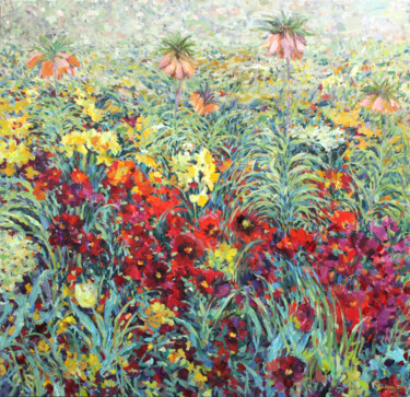 Painting titled "The garden" by Rima Azatyan, Original Artwork, Oil