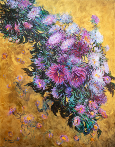 Schilderij getiteld "Chrysanthemums (gol…" door Rima Azatyan, Origineel Kunstwerk, Olie