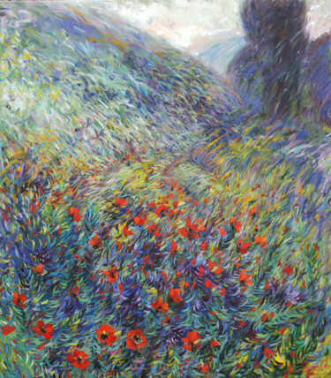 Malarstwo zatytułowany „Field of tulips” autorstwa Rima Azatyan, Oryginalna praca, Olej