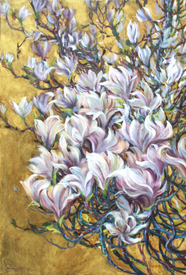 Painting titled "Magnolias 1" by Rima Azatyan, Original Artwork, Oil