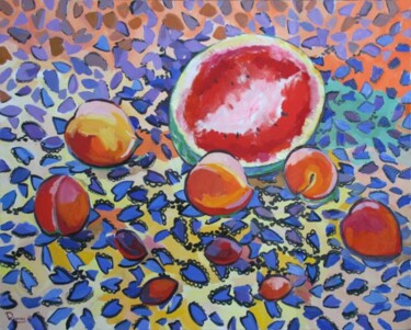 Painting titled "Watermelon with Pеa…" by Rima Azatyan, Original Artwork, Oil