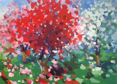Painting titled "Spring(red)" by Rima Azatyan, Original Artwork, Oil