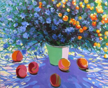 Peinture intitulée "Flowers With Peachs" par Rima Azatyan, Œuvre d'art originale, Huile